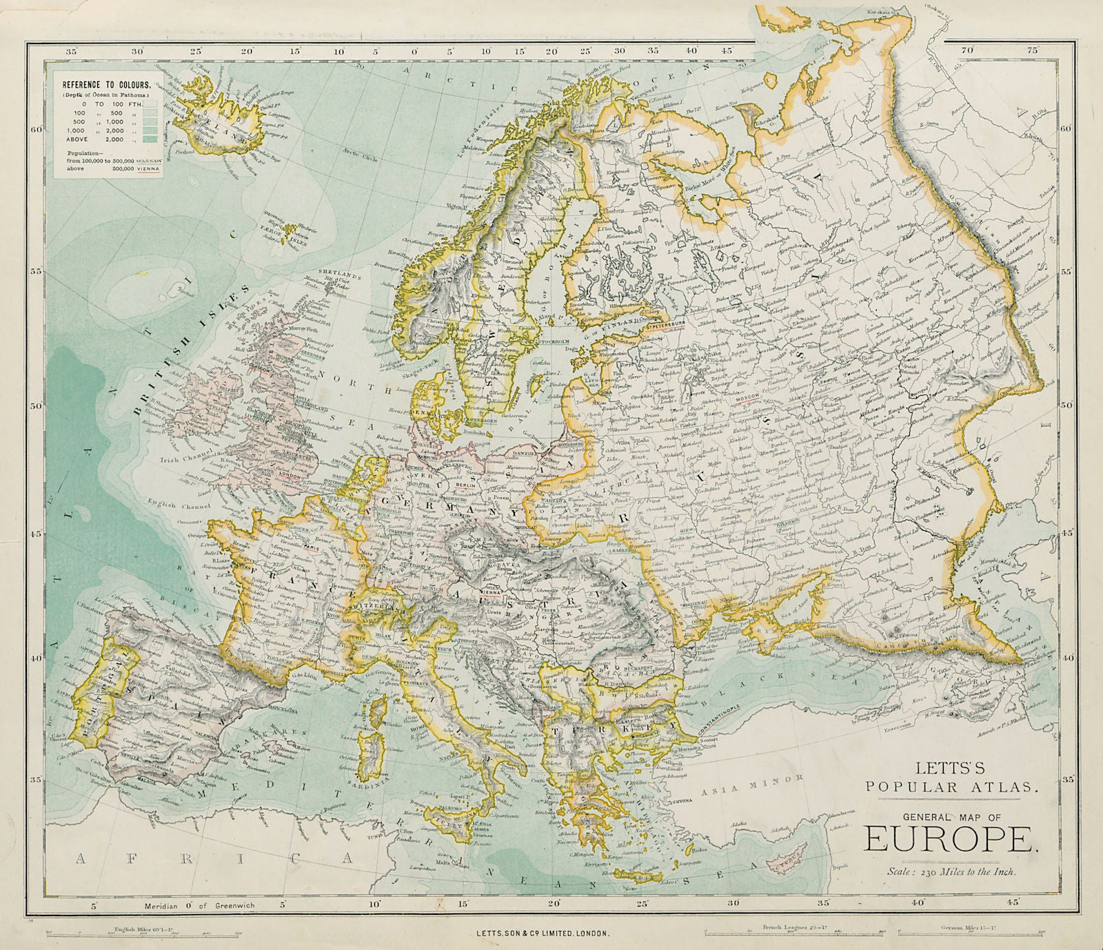 EUROPE Political map Austria-Hungary Russia Ottoman Empire. LETTS 1884 old
